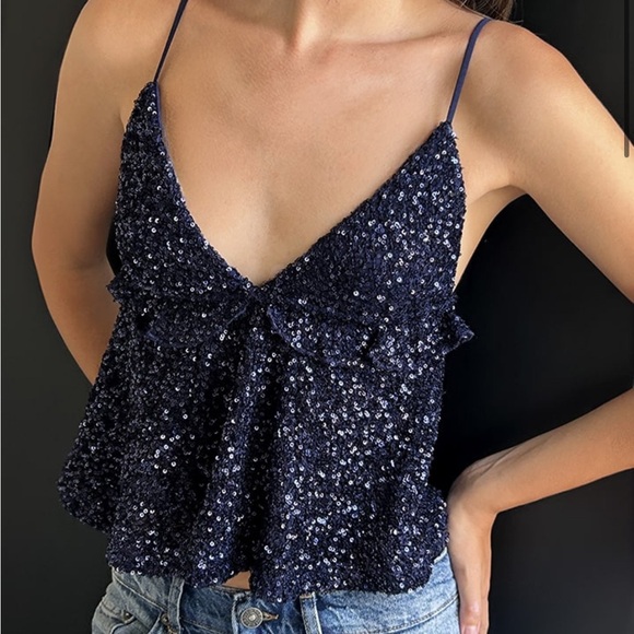 Subdued Tops - Subdued Sequin Navy Blue Women's Top (NWOT)